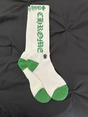 White & Green Vertical Logo Socks