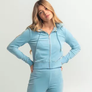 Embellished Velour Zip Up Hoodie