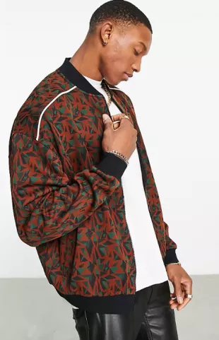 Oversized Jersey Trackj Jcaket in Patterned Jacquard Piping