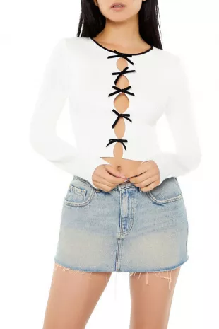 Bow Cutout Cropped Sweater