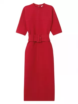 Naya Jersey Belted Midi-Dress in Red