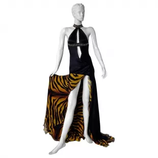 Versace Vintage Runway 2004 Bondage Gown Plunging Neckline Thigh High Slit WOW!
