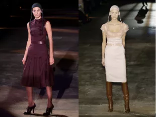 ALEXANDER MCQUEEN FW02 Vintage Black Leather Trim Wool Dress