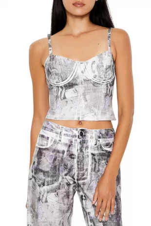 Abstract Print Denim Cropped Cami