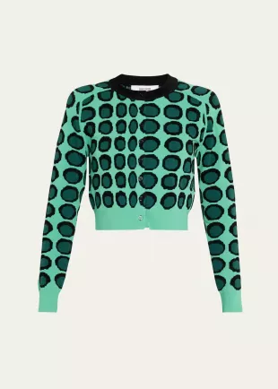 Wiggle Dot Jacquard Crop Crewneck Cardigan