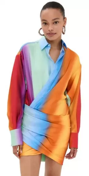 Rainbow Blur Wrapped Shirt Dress