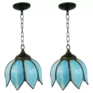 Blue Tulip Slag Glass Pendant hanging lamp