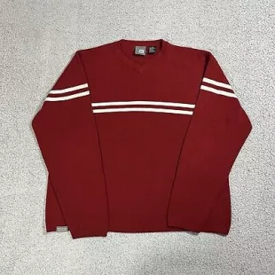 Quiksilver Sweatshirt Men's Red Stripe Knit Vintage 90s Sweater Surf Skate