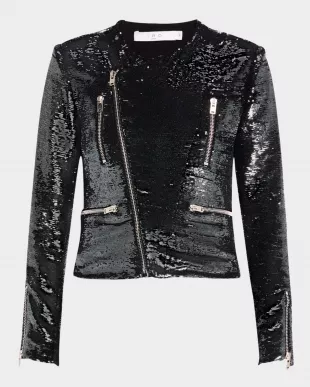 Luzia Sequined Moto Jacket in Dark Gray