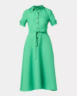 Dillon Tie-Waist Woven Midi Shirtdress in Spring Green