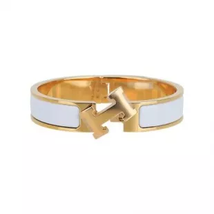 Clic Clac H Bracelet in Narrow Gold w White Enamel