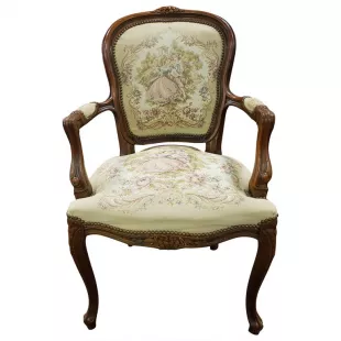 Armchair with tapestry Chateau d'Ax Louis XV of the twentieth century