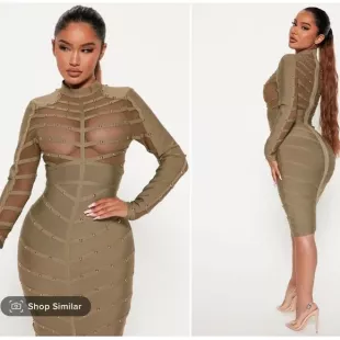 Green Bandage Dress with Gold Studs