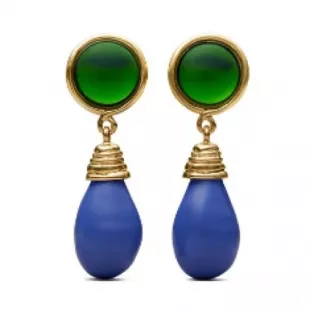 Stone Drop Earring In Vintage Brass