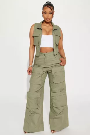 Sleeveless Twill Vest & Wide Leg Pant Set