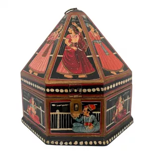 Late 20th Century Vintage Indian Octagonal Wood Box with Domed Lid