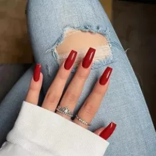 Red Press On Nails Medium Long Square, Xcreando Medium Coffin Nails Acrylic Nails Press ons Glue on Nails Medium Length, Solid Color Fake Nails for Women Holiday Thick Artificial Nails
