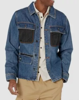 Blue Overshirt Lined Logo Chore Denim Jacket