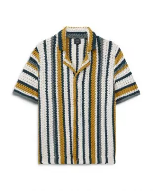 Green/White Striped Knit Camp Shirt