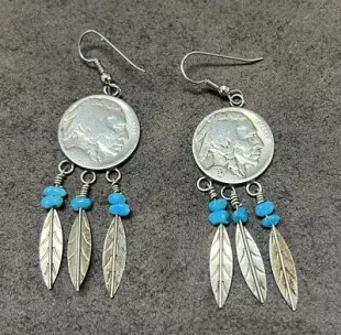 Vintage Turquoise Buffalo Nickel Earrings