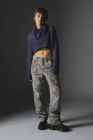Dark Purple Funnel Neck Cropped Sweater