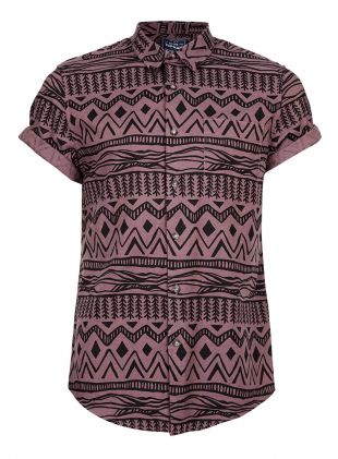 TOPMAN - Burgundy Black Aztec Print Short Sleeve Shirt