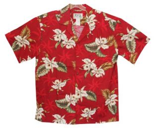 KY INTERNATIONAL Men's Orchid Flowers Hawaiian Aloha Shirt (2XL, RED)