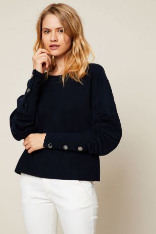 Pull ample manches froncées  bleu marine