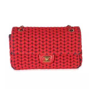 Red Medium Wool Shoulder Bag with Woven Pattern and Single Flap