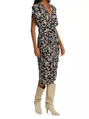 Omeya Floral Midi Dress in Black White