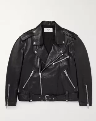 Textured-Leather Biker Jacket
