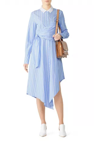 Asymmetric Oxford Wrap Dress
