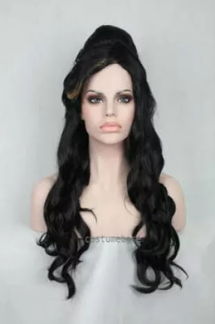 Amy Winehouse Long Black Beehive Wig + FREE Tattoos Set of 9 Guidette Costume | eBay