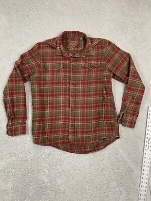 Flannel Mens Large Red Green Plaid Button Up Shirt Heavyweight Pockets