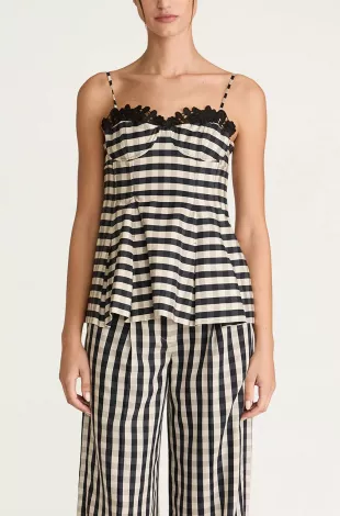 . Gingham Twill High Waist Trouser