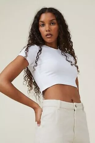 Women's Micro Crop Tee Short Sleeve Crop Top T-Shirt White Size XS NEW