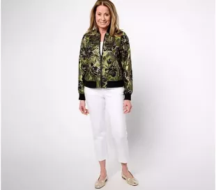 Metallic Floral Brocade Bomber Jacket