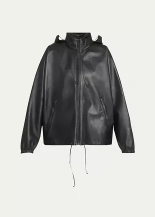 Jilly Leather Zip Hooded Jacket