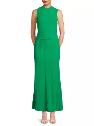 Long Green Dress in Openwork Mesh