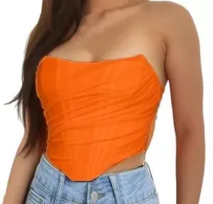 Women's Strapless Open Back Boned Mesh Bustier Zip Back Corset Bodyshaper Crop Top