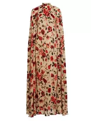 Floral Velvet Devoré Cape Gown