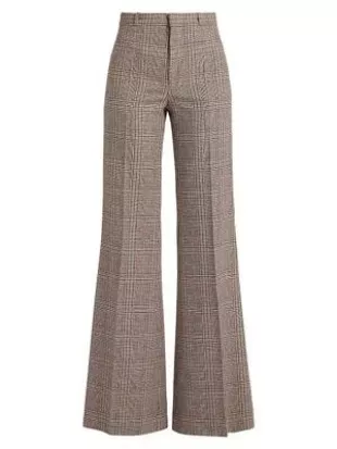 Houndstooth Wool-Blend Tweed Wide-Leg Pants