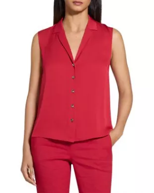 Sleeveless Button Front Silk Top