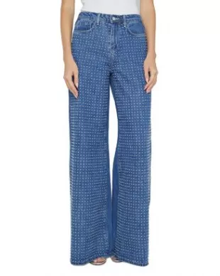 Quincy Embellished High Rise Wide Leg Jeans