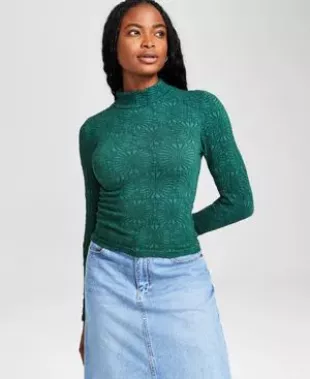Seamless Mock-Neck Textured Top