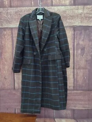 Brown Plaid Essential Wool Overcoat Jacket