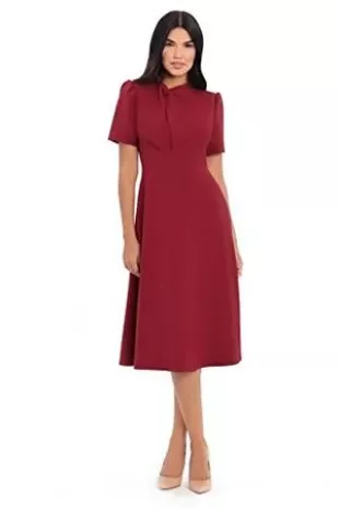 Short Sleeve Necktie Midi Dress