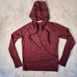 Shirt Womens Small Red Hooded Surplice Thumbhole Run Gym Yoga Athleisure