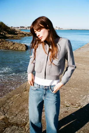 Plain Knit Shoulder Pad Jacket