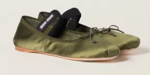 Olive Green Silk Satin Ballerina